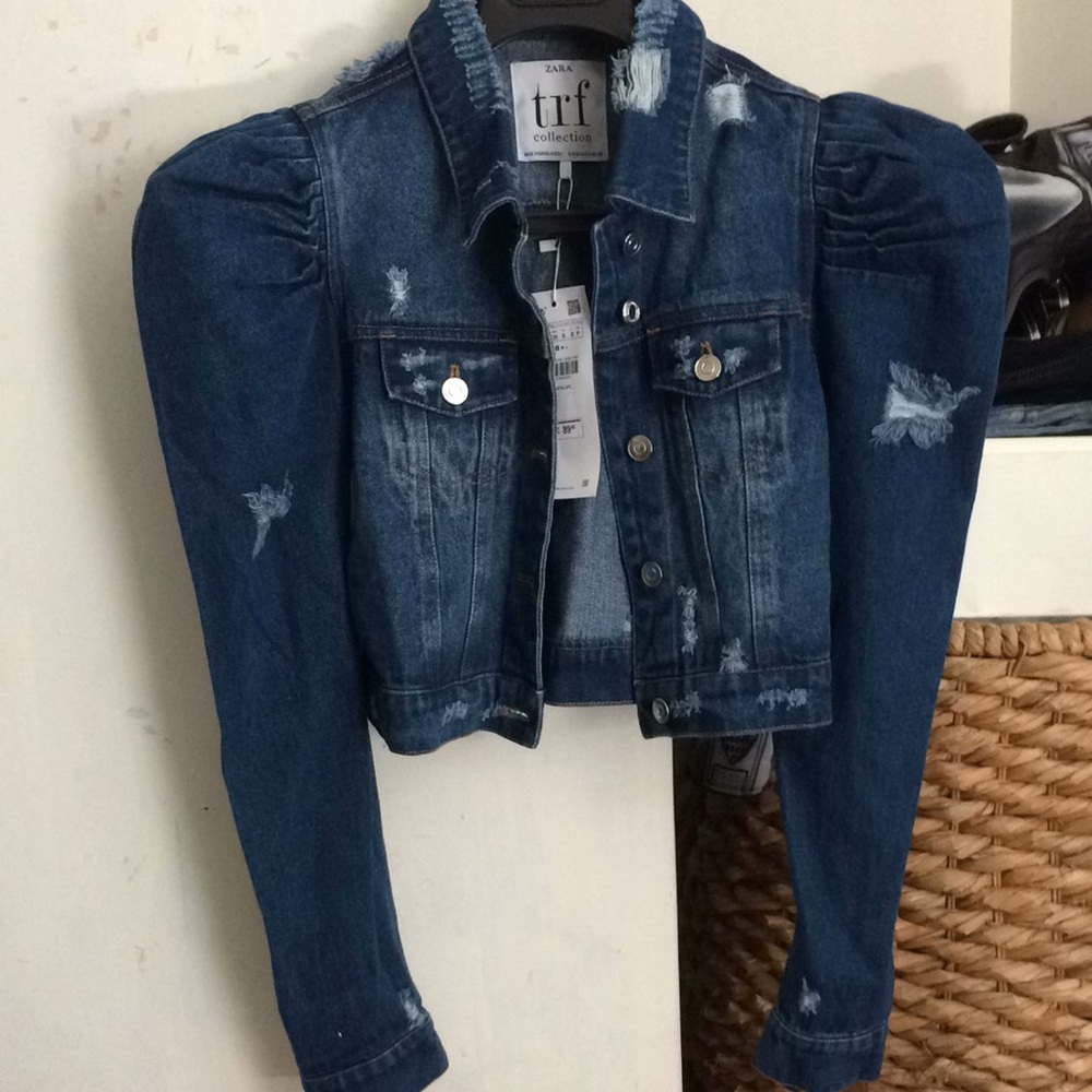 Zara puff shoulders denim jacket Small